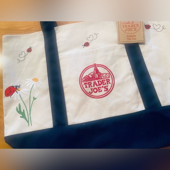 Trader Joe's Tote Bag with Ladybug and Flower Design - Picture 7 of 13